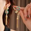 Vintage Asymmetric Earring for Women Zinc Alloy Needle Crystal Flower Tassel Drop Earring High-end Retro Luxury Designer Zircon