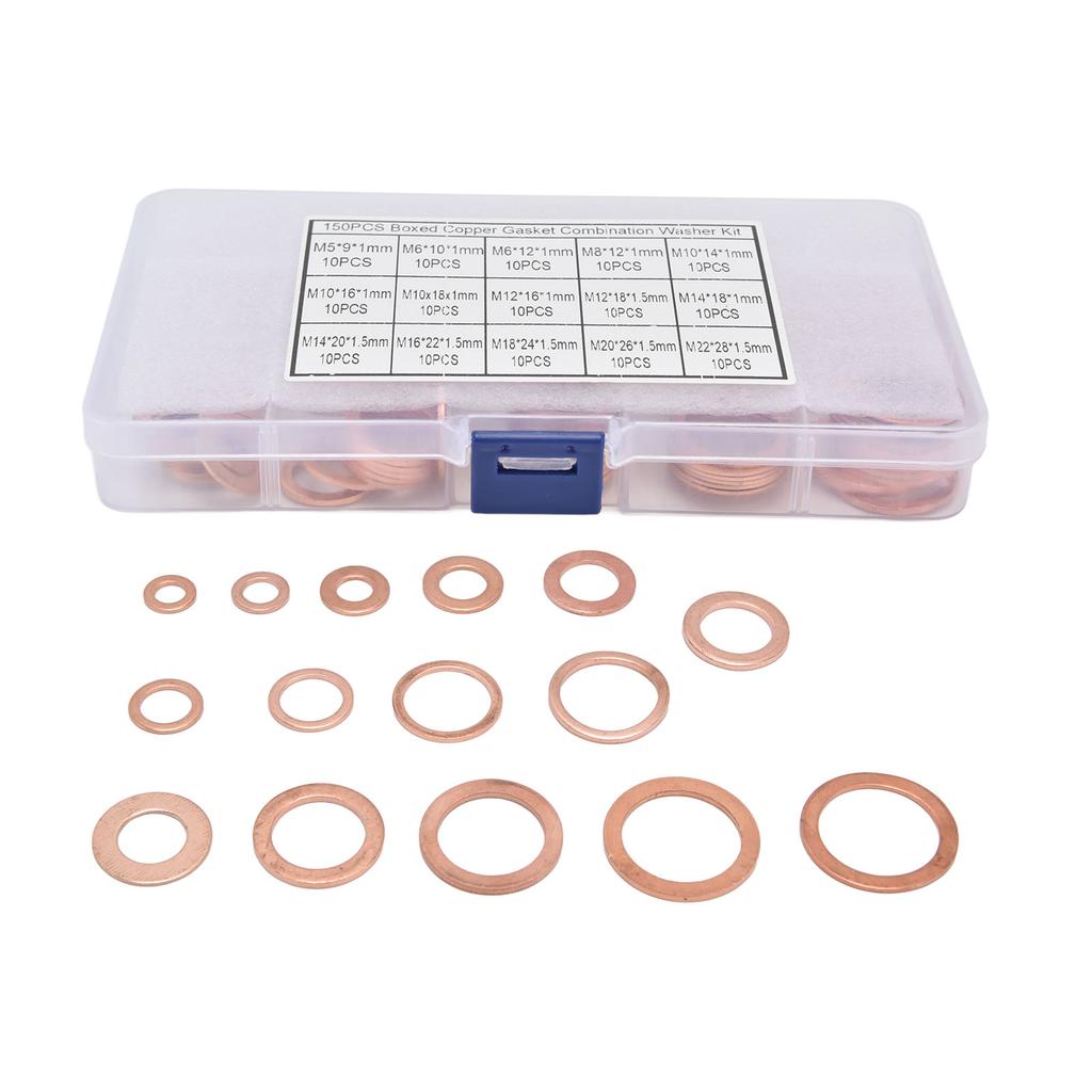 150 шт. Медные шайбы Уплотнительные шайбы Ассортимент Масляные уплотнения Прокладка для насосов Клапаны М5?М22