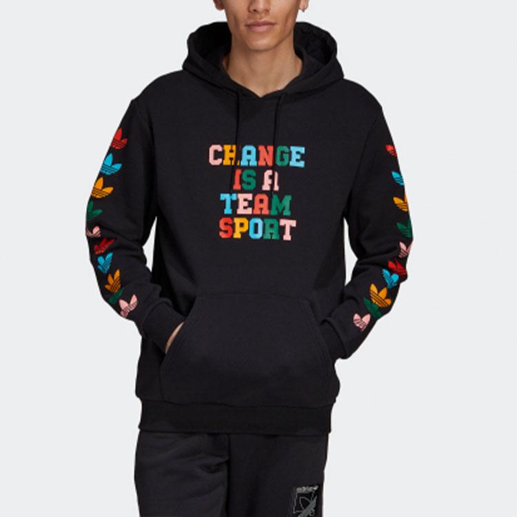 Adidas Originals Trefoil Letter Print Hoodie, Men Black Comfort Daily Sports Hoodie GP4439