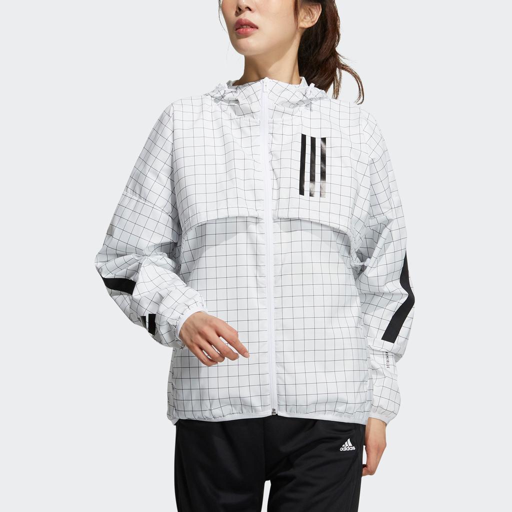 Adidas ВНД. Клетчатая повседневная спортивная куртка с капюшоном женская куртка белая GJ7725