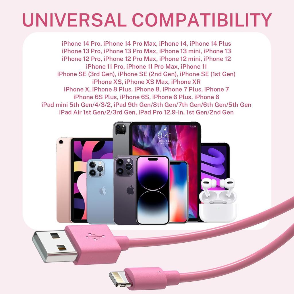 Зарядное устройство для iPhone, [Сертифицировано Apple MFi] 6 шт. Кабель Lightning 3/3/6/6/6/10 футов, Автомобильный кабель iPhone Carplay, Кабель для зарядки Lightning на USB для iPhone 14 13