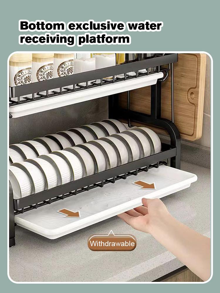 Сушилка для посуды, 2-уровневая, компактная, кухонная сушилка для посуды, комплект с большой сушилкой для посуды из нержавеющей стали с держателем для столовых приборов