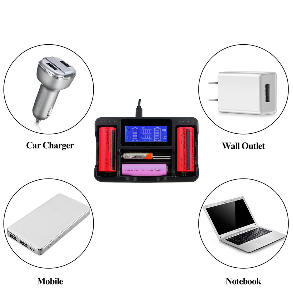 ЖК-дисплей Зарядное устройство 4-канальное для 18490 18500 18350 17670 16340 RCR123A 14500 104440 Аккумуляторов