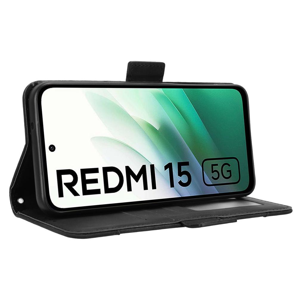 Для Xiaomi Redmi 15 5G (Глобальный) (169 мм) Кожаный чехол-портмоне для телефона с несколькими отделениями для карт.