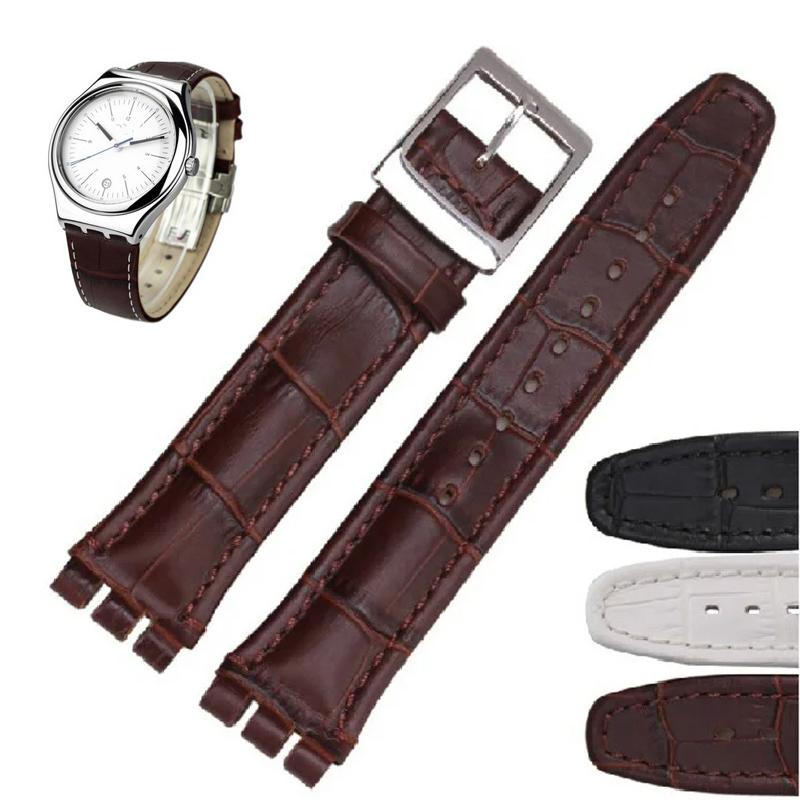 Оригинальные кожаные ремешки для часов swatch 17 мм 19 мм мужские с пряжками из нержавеющей стали