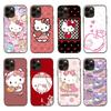 H-30 Cute Hello Kitty Black Sofe Case for iPhone 16 15 Plus 14 13 Mini 12 11 Pro 8 6 6S SE 5 XR XS Max Realme C30 C33 C32 9I VIVO V29 V27 V23 Y36