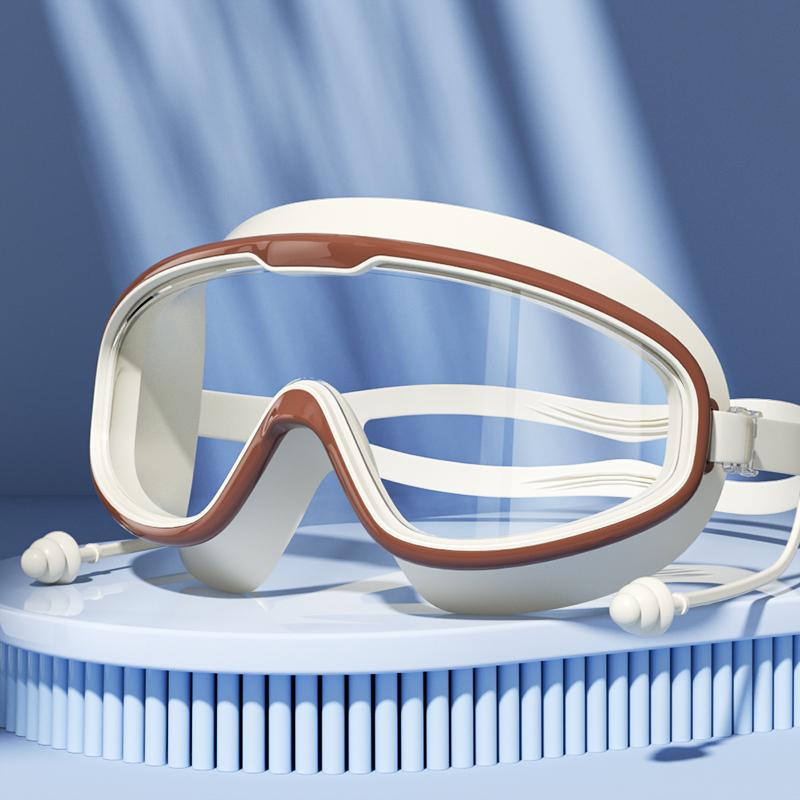 Swimming Goggles with Big Frame, HD Lens and Anti-fog Waterproof Swim Goggles for Adults, Shower Pool Use by Men Women