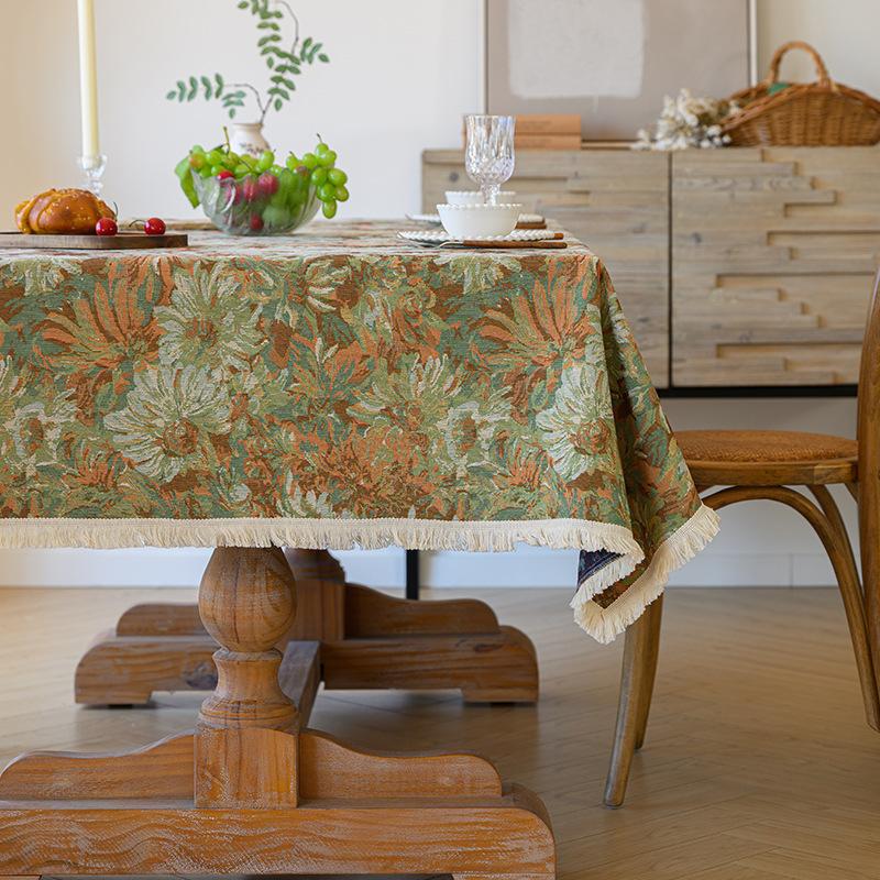 Washable Cotton Linen Floral Tablecloth American Country Style Dining Table Decoration Cover