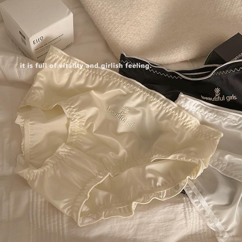 Женские атласные трусики со средней посадкой и антибактериальным хлопковым шаговым швом, большого размера, дышащие, с деревянными ушками.