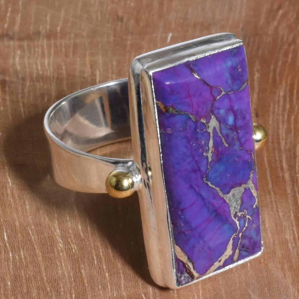 Двухцветное кольцо ручной работы из стерлингового серебра 925 пробы с натуральным фиолетовым бирюзовым камнем для женщин и девочек