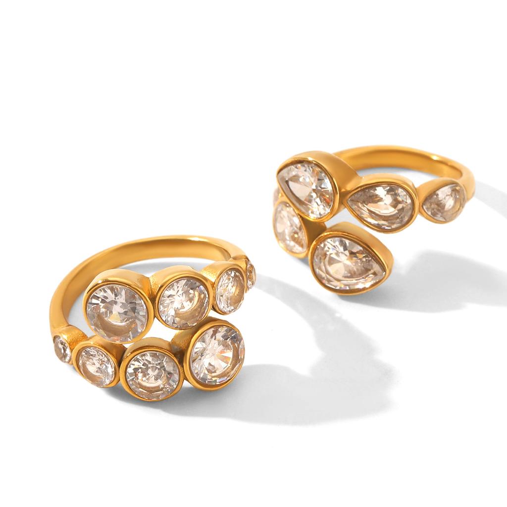 Stainless steel zircon ring, niche high-end open ring, non-fading titanium steel jewelry, cross-border hand accessories
