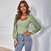 JKASHDK Women's Fashion Casual Spring Autumn Solid Color Print Long Sleeve Square Collar Slim Pullovers & Long Sleeves