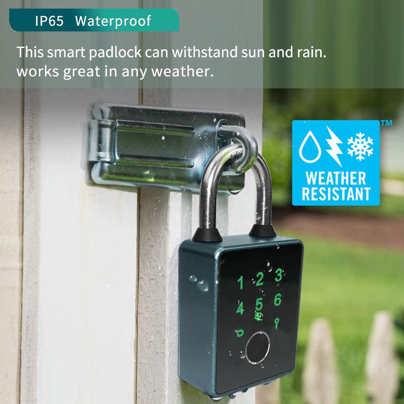 IP65 Waterproof Stainless Steel Keyless Remote Control Smart Padlock with TTlock/Tuya App Password Card Fingerprint Reader