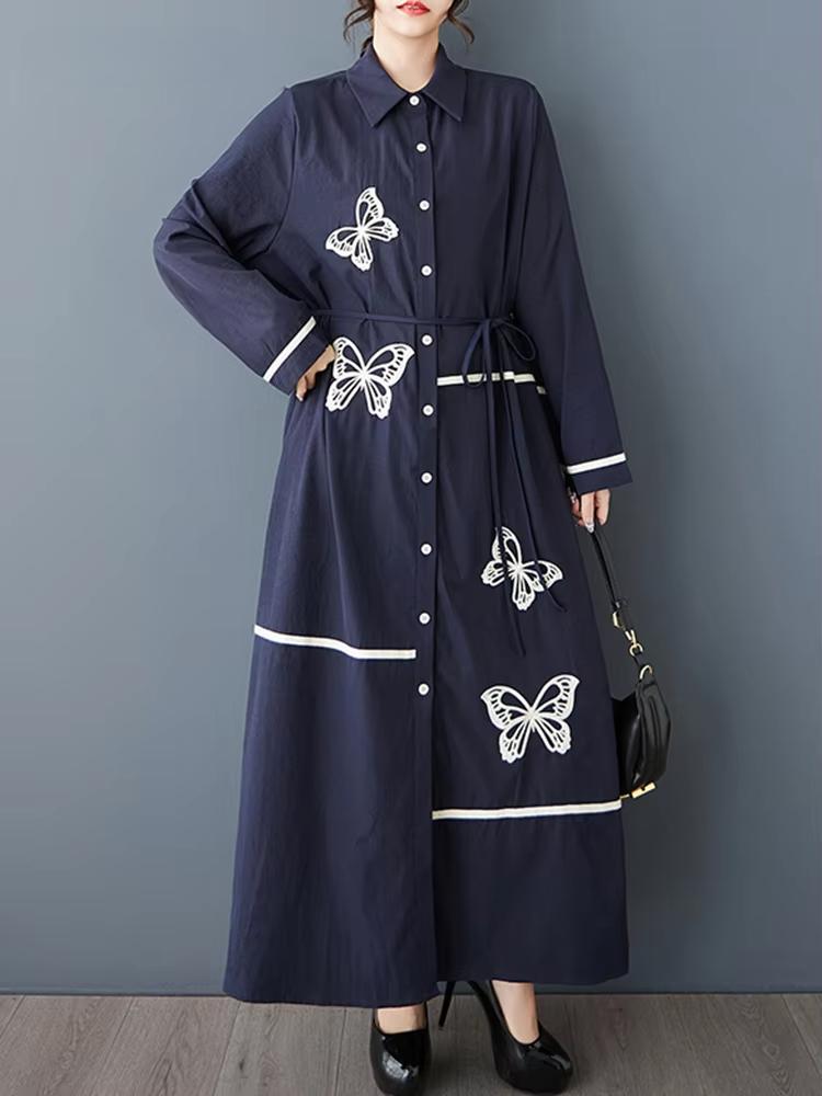 Xitao Однобортное платье с вышивкой и лацканами GYX1514