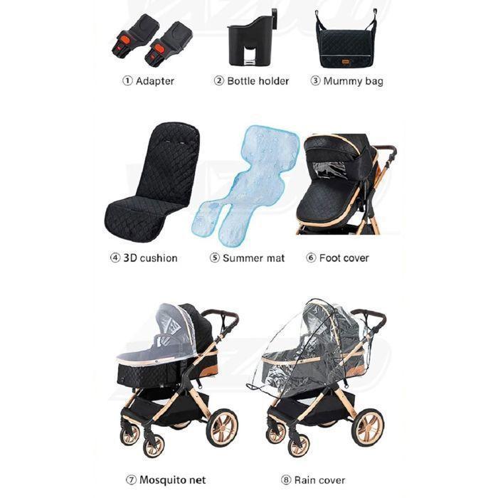 BAZARLAND30.Poussette 3 en 1 Bébé Combinée Siège-Auto Nacelle Trio Réversible Réglable Haute Qualité Roues increvables Canne.KAKI