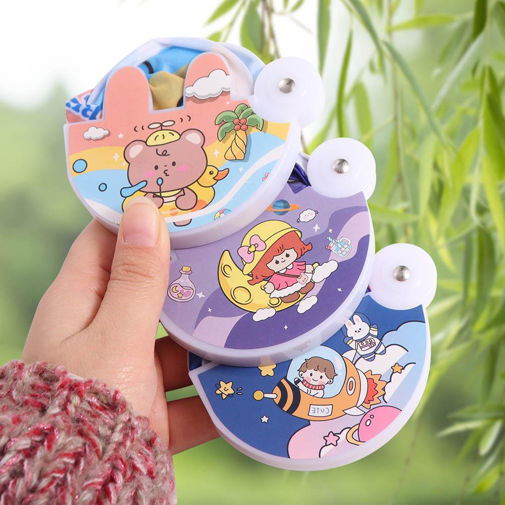 Hand-operated Mini Round Fan With Handle Portable Cloth Fan Cartoon Folding Round Fan  Summer