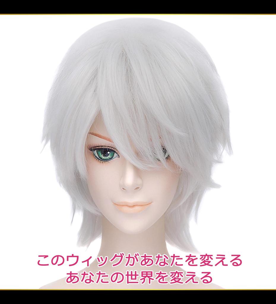 CaseEden Cosplay Wig, Short, 30cm, Heat-Resistant, Silver, Silver-White, Silver Hair, Set of 2 Wig Nets