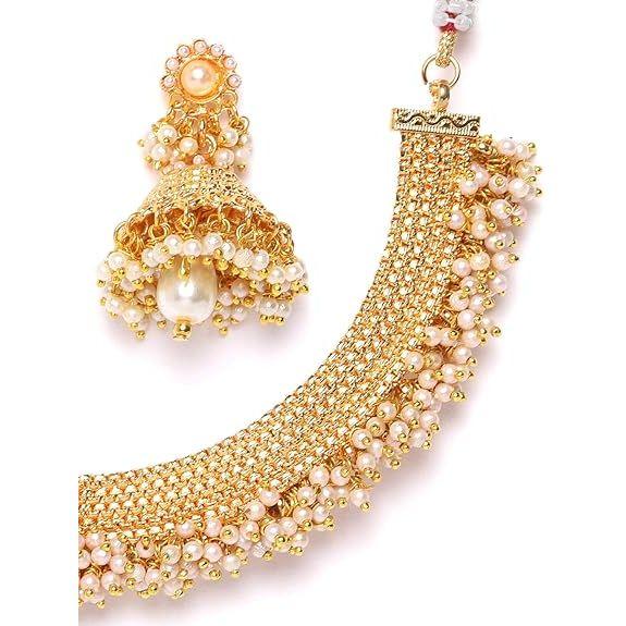 Jewellery Set for Women Gold Plated Pearl Necklace Set Traditional Temple Choker Necklace Set for women/Jewellery Set with Earrings