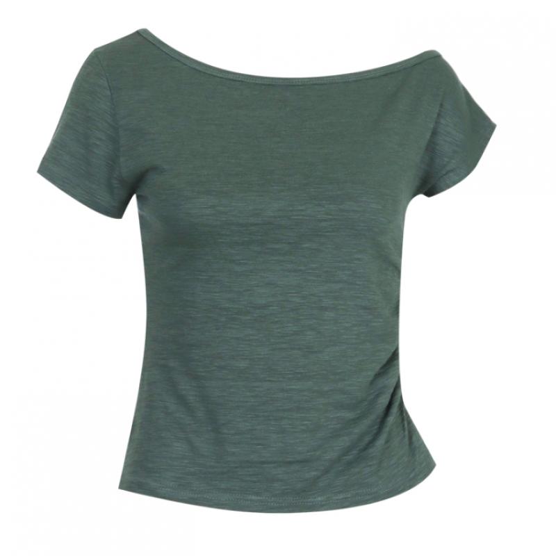 Shop Women BoaT Neck Side Banding Unbalanced ShorT Sleeve T shirT Dai Wsh 2134