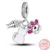 Authentic S925 Sterling Silver Pink Motorcycle Pendant Bluetooth Headphones Pink Gem Charm Fit Fashion Bracelet Women Jewelry