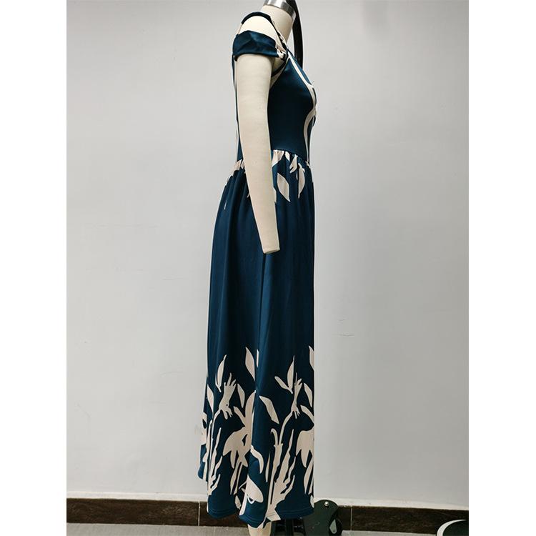 Летнее платье макси с V-образным вырезом, принтом, открытыми плечами, высоким разрезом, элегантное длинное вечернее сексуальное платье для вечеринки