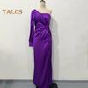 Женское вечернее платье на одно плечо с открытым рукавом, разрезом по низу, однотонное, с тонкой талией, плиссированное, с узлом, однотонное, коктейльное, вечернее платье макси