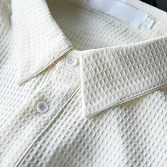 Мужская вафельная рубашка на пуговицах с длинным рукавом, повседневная свободная футболка с нагрудным карманом, мужская осенняя деловая рубашка