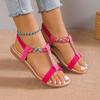 Women Sandals Summer 2024 New Bohemian Diamond Flat Sandals Women All-match Flat Heel Open Toe Plus Size Holiday Shoes Women