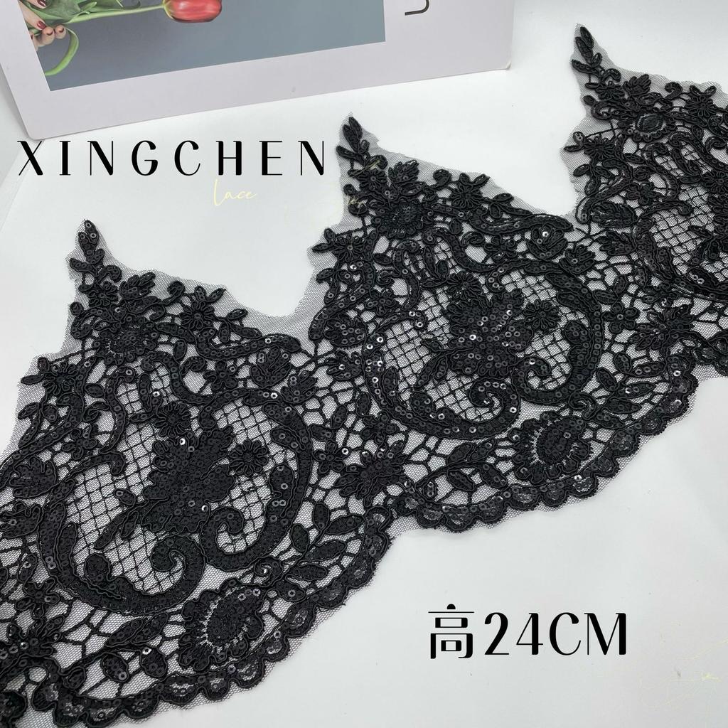 50Yard Black Car Bone Lace Lace With Beads, Round Mesh Beads, Exquisite Flower Clothing Accessories