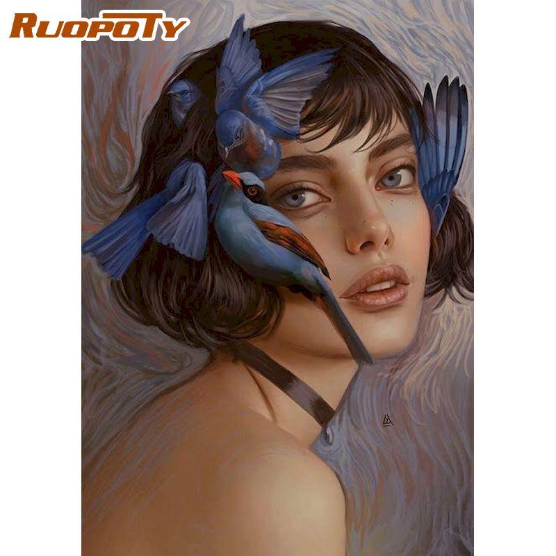 RUOPOTY Безрамная картина «сделай сам» по номерам, картина, современная женская настенная живопись, акриловая краска на холсте для домашнего декора 40x50 см