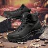 Мужская обувь большого размера на осень и зиму, походная обувь, хлопковая обувь, высокие берцы, кожаная поверхность, с начесом, утепленная, теплая, для активного отдыха, для походов, для бездорожья