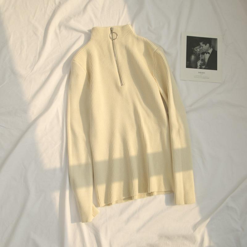 Autumn and Winter Half High Collar Zipper Knitted Sweater Women Fashion Long Sleeve Warm Base Women Sweaters Tops Solid Slim Pullover Knitwears 24966