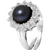 PERLINEA - Кольцо-пуговица из натурального пресноводного культивированного жемчуга 9-10 мм, Черный Таити - Регулируемый размер - Серебро 925 пробы - Женские украшения