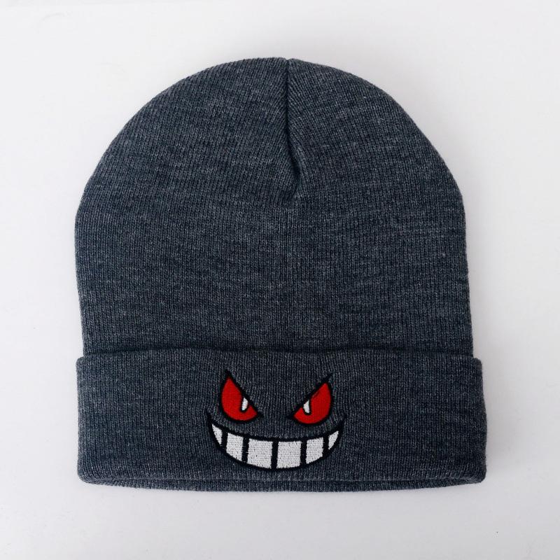 New Animation Cartoon Geng Gui Big Mouth Red Eyes Embroidery Autumn and Winter Wool Knitted Hat Pullover Thermal Hat