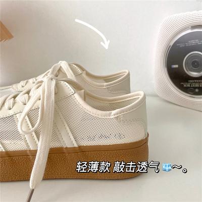 Цвет молочного чая, дышащие маленькие белые туфли, женские сетчатые летние студенческие повседневные туфли на толстой подошве, легкие спортивные повседневные туфли