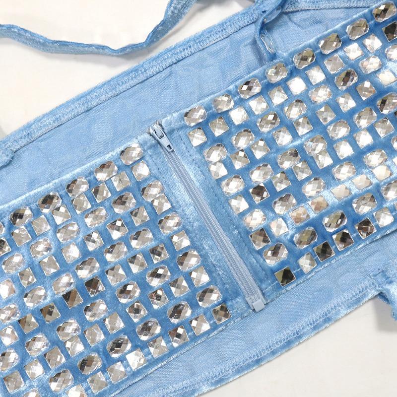 Women's New Chest Navel Short Top with Slim Trousers Fashion Two-piece Hot Diamond Models