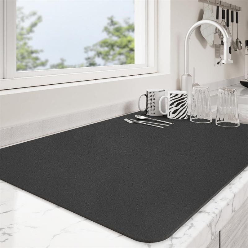 Super Absorbent Dish Drying Mat, Duty Kitchen Counter Pad, Heat-Resistant Up To, Non-Slip Dishwasher Drainage Mat for Coffee Machine, Sink, Countertop