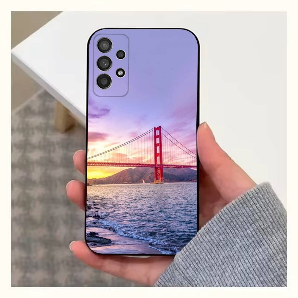 Мост Золотые Ворота Для Samsung S9,S10,S20,S10,S21,S25,S24,S23,Ultra,FE,Plus,Lite,Мягкий Силиконовый Черный Чехол