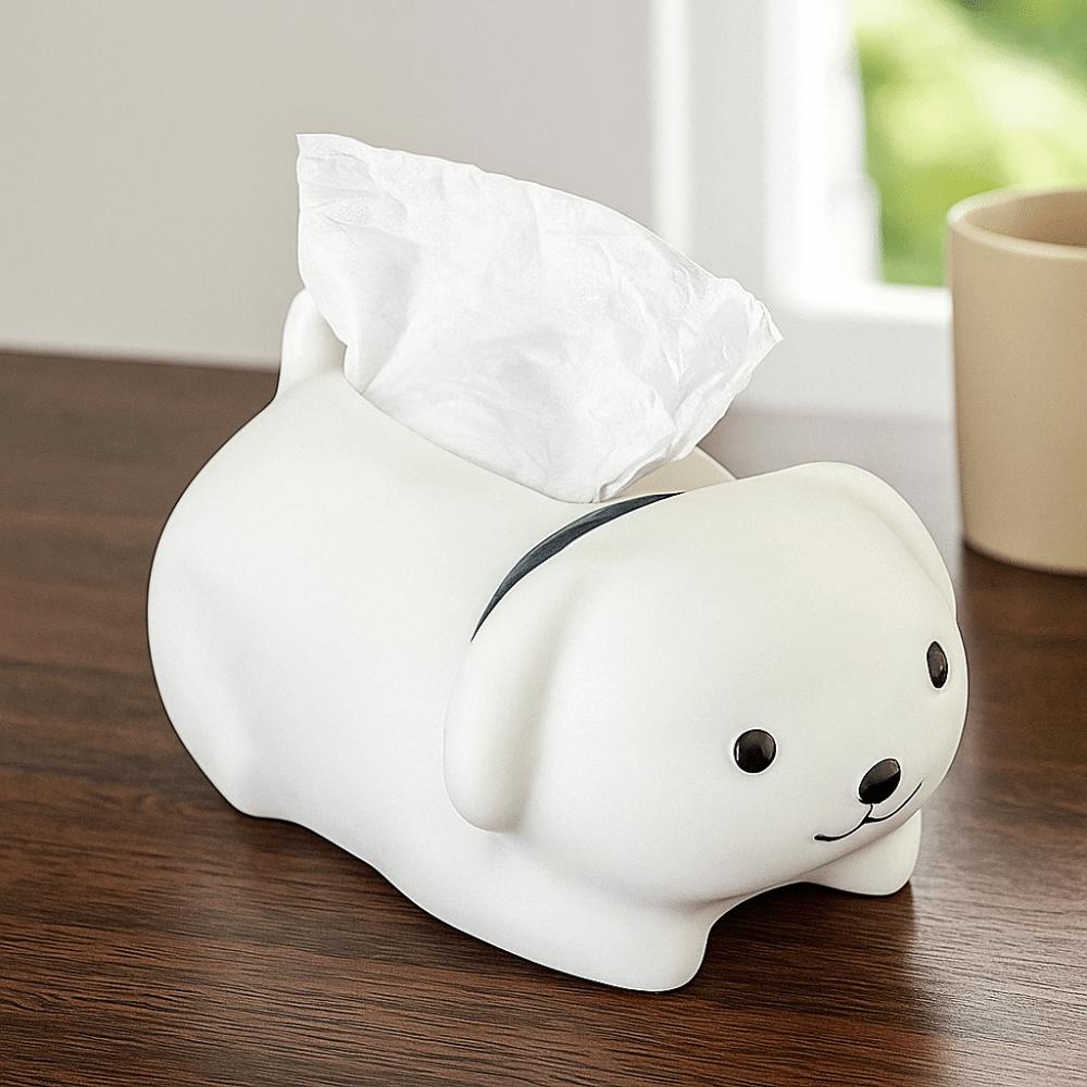 Figure Model Little Dog Tissue Storage Box Anti Drop Little White Dog Model Toy  Home Decoration