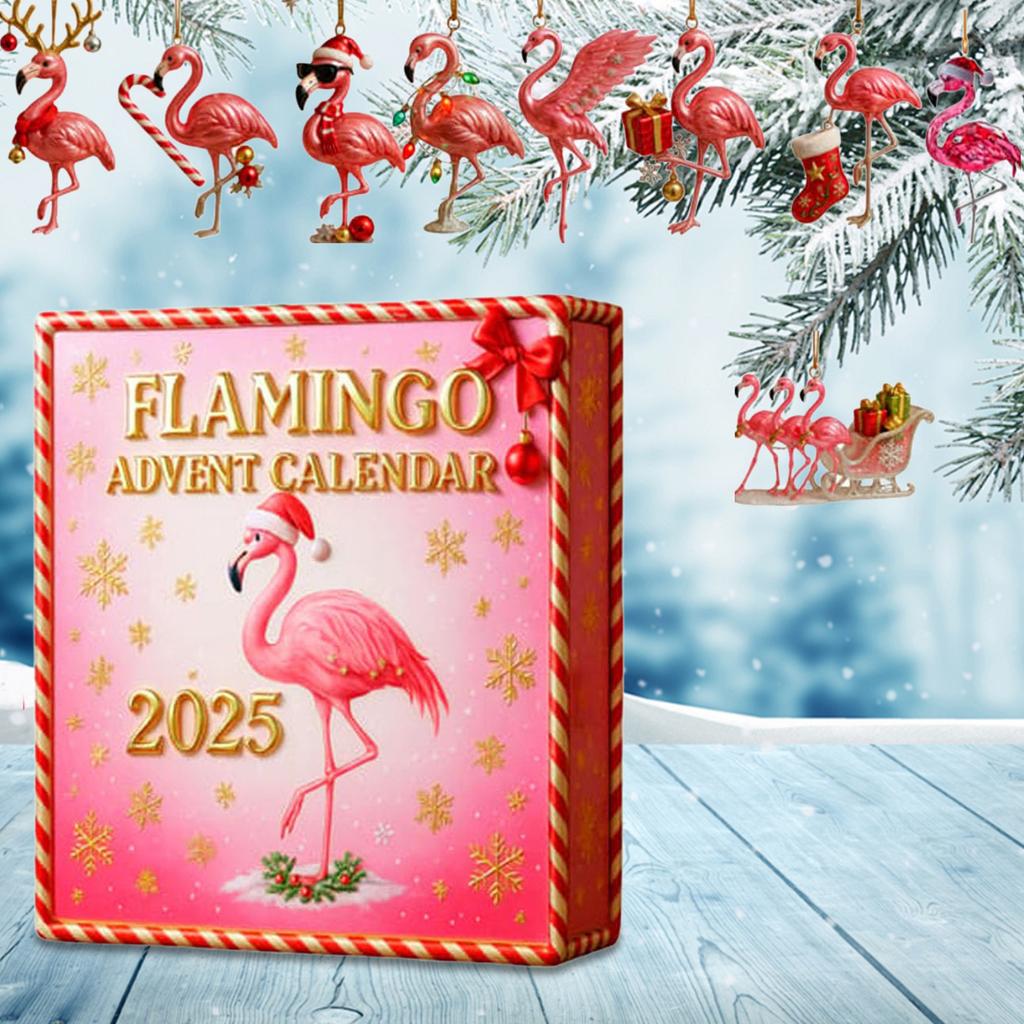 Flamingo Advent Countdown Calendar 2D Flat Acrylic Flamingo Christmas Ornaments for Flamingo Lovers Collectors and Holiday Gifts