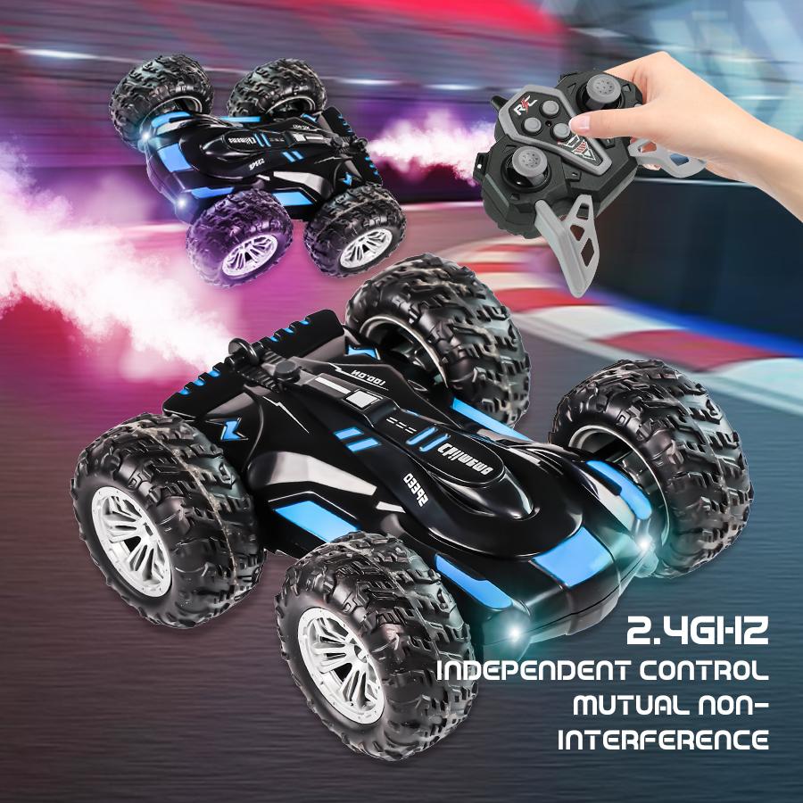New Double-sided Drift Stunt Four-wheel Drive Car Rolling Rotation Light Sound Effect RC Spray Car 2.4G Off-road Vehicle Children's Toy Gift
