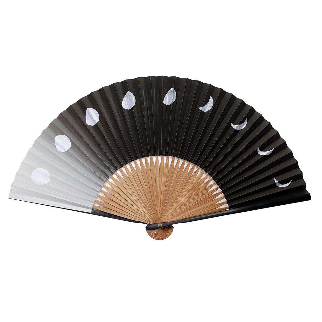 Fan Fan Set with Moon Black [Osaka Choseido] Fan, Men's, Fashionable, Business, Bag, Holder, Handkerchief, Age,