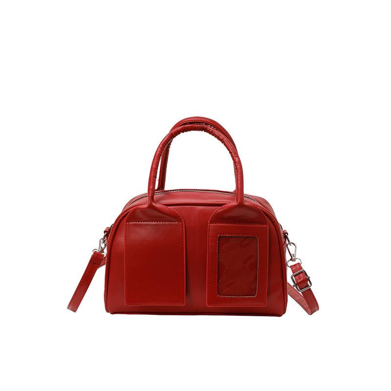 Pu Boston Bag For Women Small Crossbody Street Style With Zipper Closure