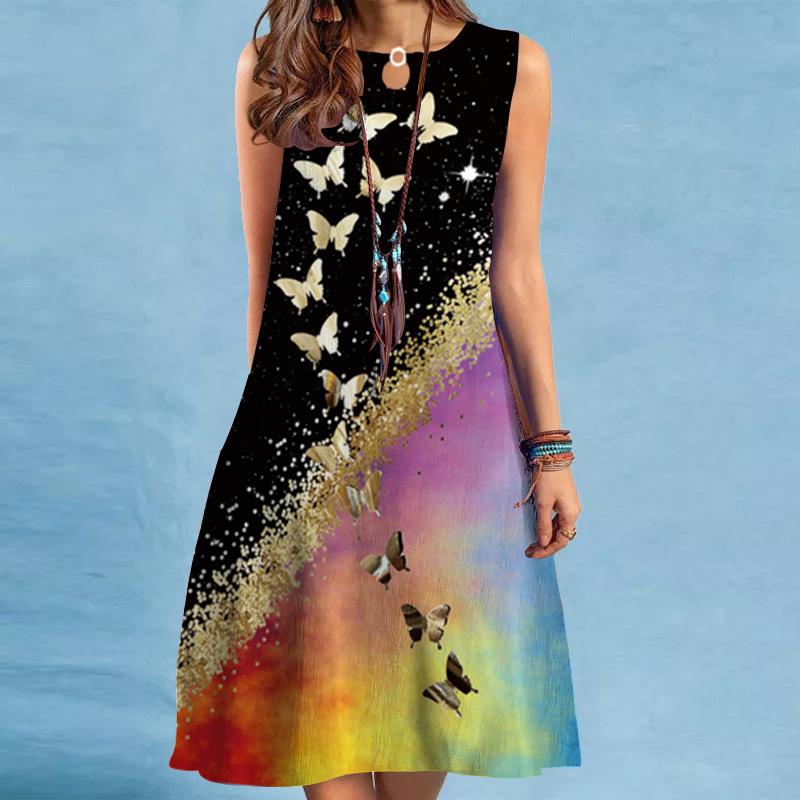 2023 Women's European and American Sleeveless Printed Long Dress