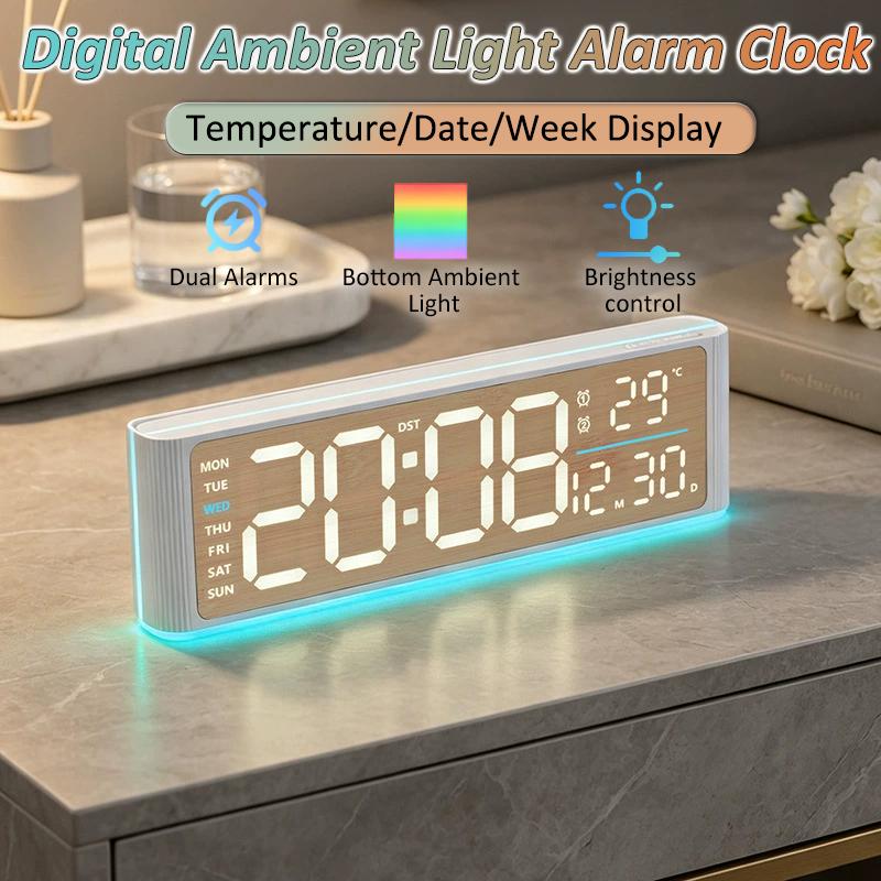 LED Digital Alarm Clock Ambient Light Table Clock Dual Alarms Temperature/Date/Week Display Brightness Control Electronic Clock2