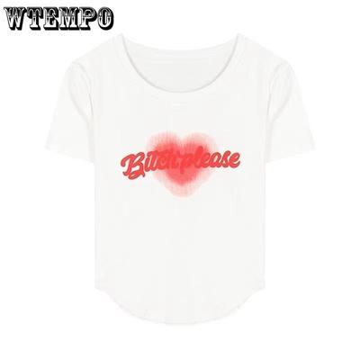 Женские топы нишевого дизайна с короткими рукавами. Тонкая короткая футболка большого размера с принтом «любовь».