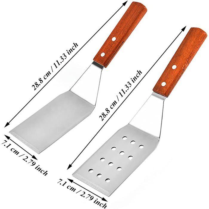 2 Pièces Spatule BBQ, Set de Spatules En Acier Inoxydable, Spatule En Métal, Acier Inoxydable Perforé Spatule à Griller avec Manche