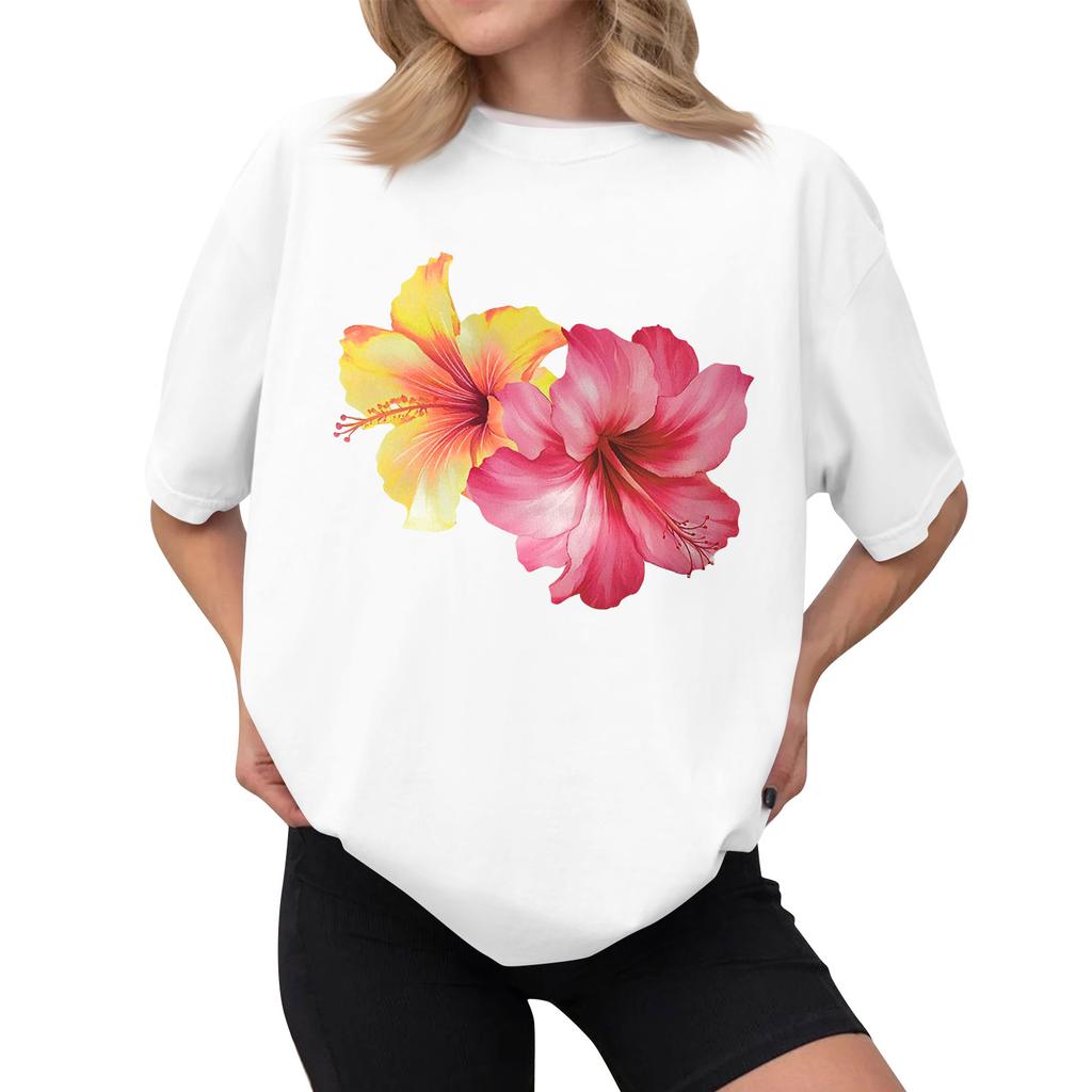 Женская повседневная футболка с принтом, пуловер с круглым вырезом, топ с короткими рукавами