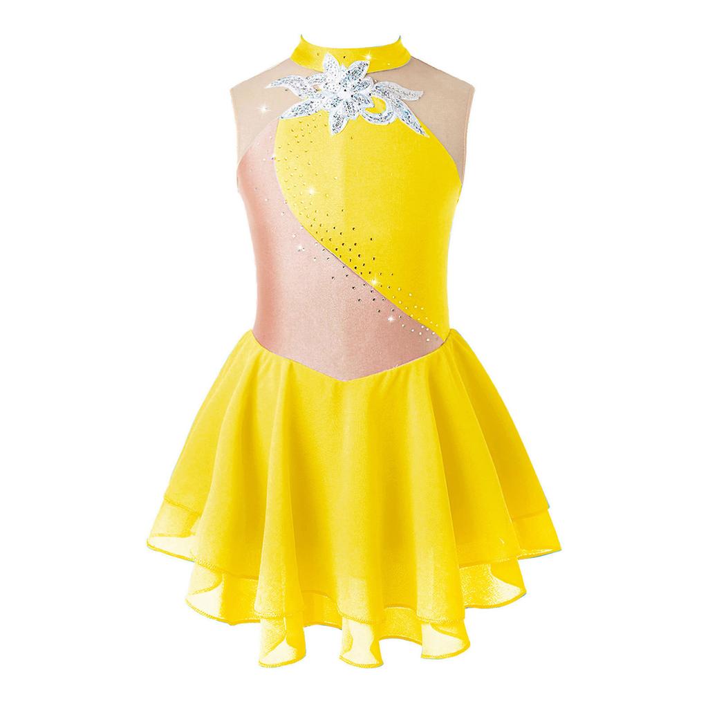 Figure Skating Dresses for Girls Shiny Rhinestone Gymnastics Leotards Girls Ballet Dance