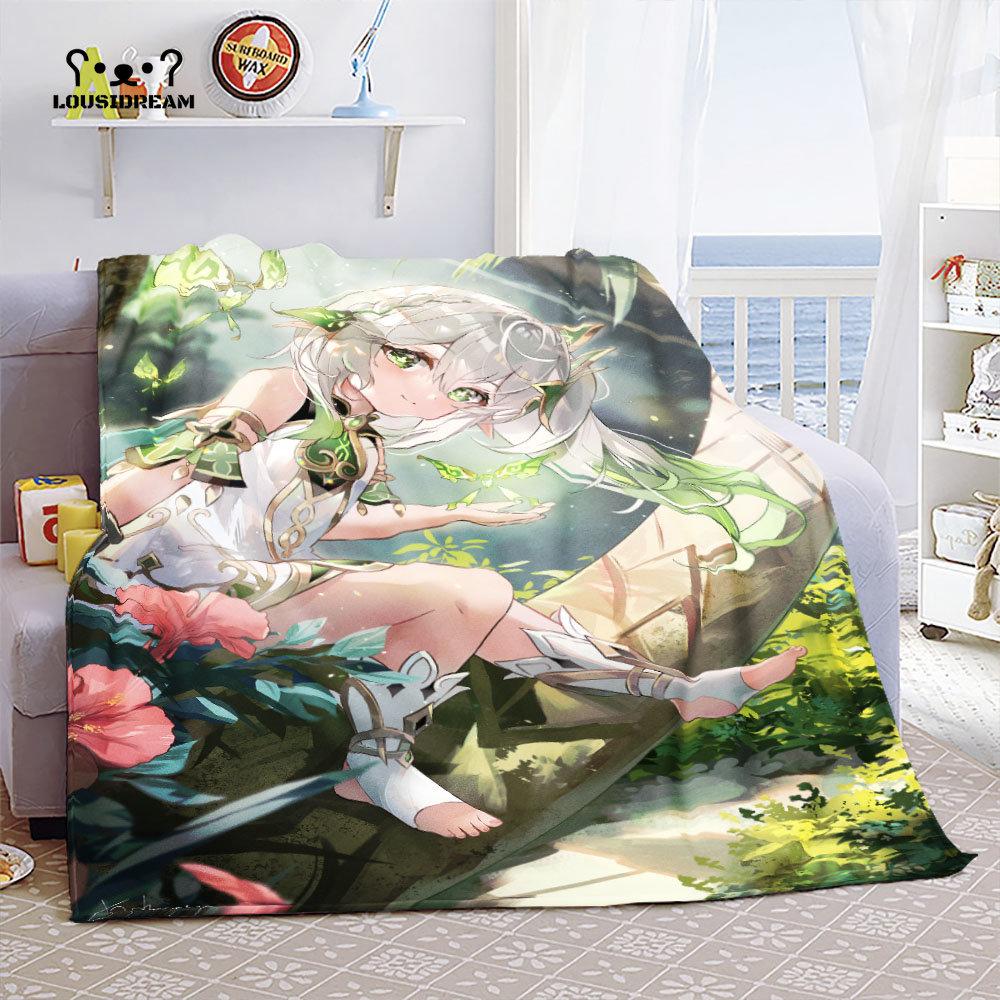 Genshin Impact Nahida Throw Blanket Flannel Soft Kawaii Cute Cartoon Nahida Genshin Autumn Anime Breathable Bedding Travel Throw